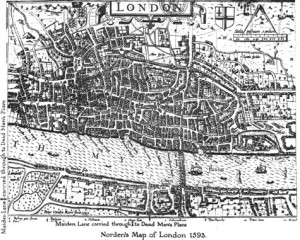 Map of London in 1593. Notice the disorder of the medieval streets.