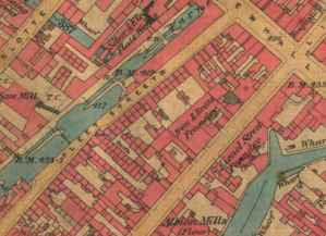 Late 19th-century map showing Fleet Street. Caroline's daughter, also called Caroline, lived briefly at number 3 Fleet Street in 1891 and may well have seen the construction of Newman Brothers, which began in 1892.